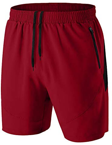 Herren Sport Shorts Kurze Hose Schnell Trocknend Sporthose Leicht mit Reißverschlusstasche(Rot,EU-2XL/US-XL)