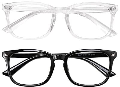 Vecien 2 Pack Blue Light Blocking Glasses, Filter Blue Light, Suitable for Monitor/PC/Computers/TV/Game/Mobile Phones, Mens & Women Eye Protection Glasses (Black & Clear)