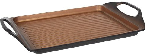 San Ignacio Origen - Placa Grill De 45x27cm - Fabricada En Aluminio Fundido - Interior Negro Quantanium Con Diamante Saphire Y Cobre - Para Todos Los Fuegos - Punto De Inducción - Asador Uso Diario