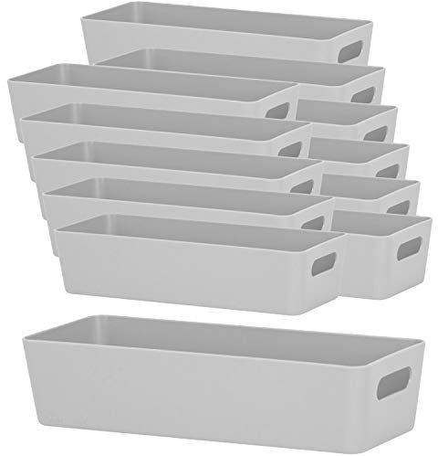 12x Ordnungsboxen - 6 cm hoch - GRAU - 25x10x6cm - 1 Liter - Ordnungskorb - Schubladenorganizer Schublade - Organizerbox - Ordnungssystem Kunststoff - Aufbewahrung Bad Korb Schrank Schreibtisch Kiste