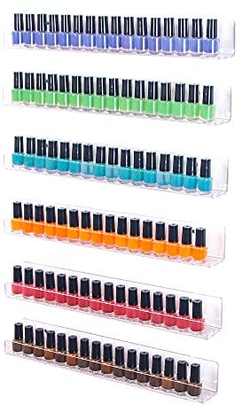 Coward 6 Piece Acrylic Nail Polish Organizer Rack Wall Mounted, Essential oil Display Stand, Alcohol ink Paint Storage Holder, displays 90 Bottles