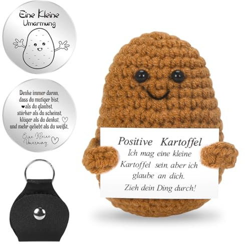 Pocket Hug Positive Kartoffel, Positive Potato und Glücksbringer, Kreative Strickwolle Kartoffel Puppe mit Positiver Energiekarte, Mutmacher Glücksbringer Prüfung Geschenk für Beste Freund Kollegen