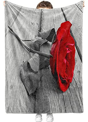 Surwin Flanelldecke Kuscheldecke mit 3D Modern Blumen Muster Weiche Warm Flauschige Flanell Decke Fleecedecke, Babydecke, Sofadecke, Weihnachten Geschenk (Rote Rose,150x200cm)