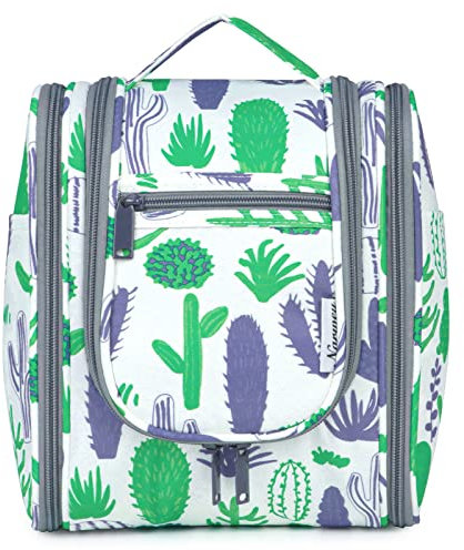 Narwey Klein Kulturbeutel Damen & Kulturbeutel Herren - Kinder Kulturtasche Zum Aufhängen & Männer Kosmetiktasche - Waschtasche für Frauen & Mädchen (Grüner Kaktus (Klein))