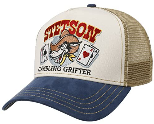 Stetson Gambling Grifter Trucker Cap One Size - Front & Schirm aus 100% Baumwolle - Größenrverstellbar - Netzkappe mit Mesh-Einsatz - Baseballcap Sommer/Winter beige One Size