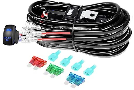 Willpower Kit di cablaggio per barra luminosa a LED, resistente, 12 V, 5 pin, interruttore a bilanciere al laser, fusibile per luci di guida fuoristrada, fendinebbia (2 cavi)