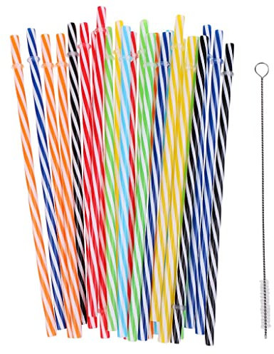 25 X Wiederverwendbare Strohhalme Aus Hartplastik in Gemischten Farben + 1 X Pinsel Als Geschenk für