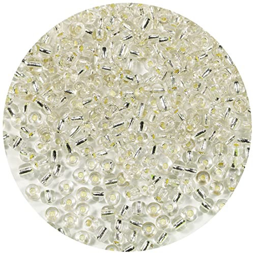 Bala&Fillic Clear Silver Lined Color 4mm Seed Beads About 1200pcs/100Grams in Bag, 6/0 Glass Craft Beads for Making Bracelet and Necklace (Clear Silver Lined)