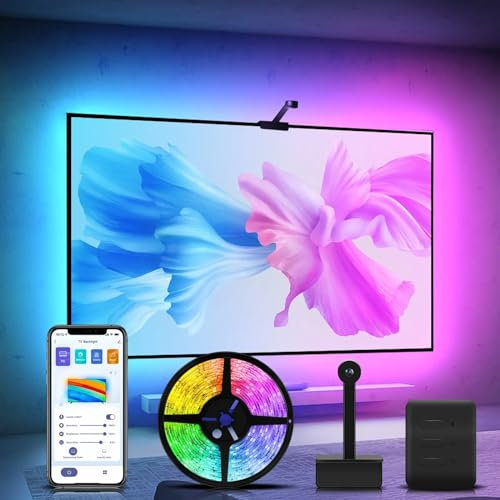 SPACE DOG Smart LED TV Backlight with Camera, Sync for 140-165 cm TV, Length 3.8m, RGBICW Wi-Fi TV LED Strip, Multi-Angle Adjustment, Voice and App Control (3.8 m (for 140-165 cm TV))
