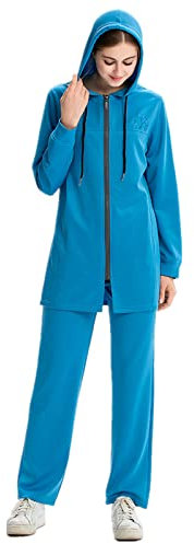 ZENGXI Tenue de sport musulmane ample pour la course à pied, la gym, le yoga, ensemble modeste arabe à capuche 2 pièces pour femmes islamiques, # 7, L