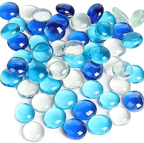 WAIZHIUA Ciottoli Vetro Blu, 100 Pezzi Perline Piatte Decorative Traslucidi, Sassi Piatti Vetro, Decorative Mosaico Pietre Sassolini Decorativi per Vasi Decorazione Matrimoni Pietre Acquario