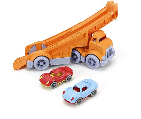 Green Toys Racing Truck - 3-teiliges Spielzeugauto, Truckspielzeug mit Auto-Ramp, Toddler Spielzeug, hergestellt aus recycelten Milchspielzeugen, Spielzeug für 3 Jahre alte Jungen und Mädchen
