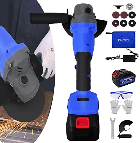 Akku Winkelschleifer 21V Bürstenloses Elektrowerkzeug, 115mm Seitenscheibenschleifer 10000RPM Professional Trennschleifer Einfach Griffe und Schutzhüllen, 2-Positionen-Griff