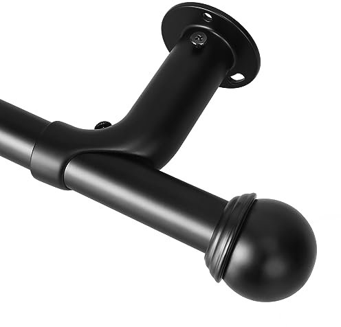 Eson Casa Vorhangstange Ausziehbar 70-120cm, Dia 19mm Verstellbare Metall-Gardinenstange mit Kugelenden für Ösenvorhänge, Elegante dekorative Vorhangstange mit Verdunkelung, Schwarz