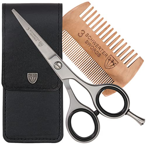 DREI SCHWERTER-Rostfreie professionelle Bartschere Haarschere mit Bartkamm im Etui