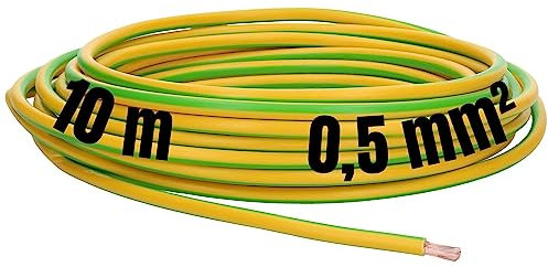 Kalitec 10 metri H05V-K 0,5 mm² verde/giallo, cavo 0,5 mm² come cavo di cablaggio, cavo flessibile in PVC, cavo di cablaggio I cavo di commutazione