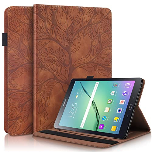 Succtopy Funda para Samsung Galaxy Tab S2 9,7(SM-T810/T815/T815/T819) Ultra Slim PU Protectora Tableta Cover Galaxy Tab S2 9,7 Carcasa con Función de Soporte Samsung Tab S2 9.7 - Marrón