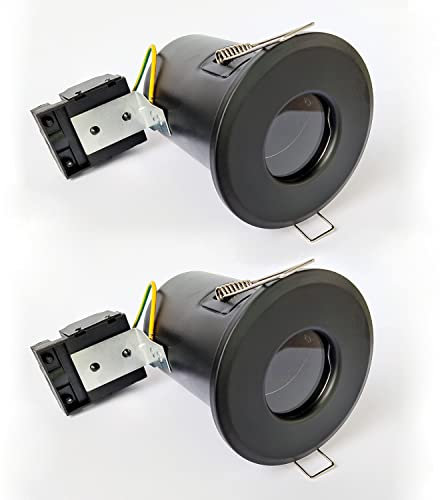 2XSweier Faretto da incasso a LED con resistenza al fuoco di 90 minuti, faretto impermeabile IP65, faretto da incasso nero GU10 in alluminio pressofuso (lampadina non inclusa)