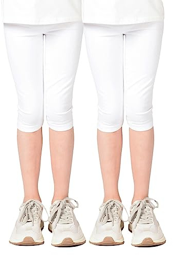 Staccato Capri Leggings Mädchen - 3/4 Hose, bequem, elastisch, vielseitig kombinierbar - Farben: Blau, Schwarz, Pink, Weiß, Größen: 92-176 (152, 2er-Pack Weiß/Weiß)