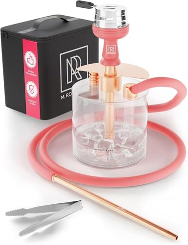 M. ROSENFELD Mini Shisha To Go mit Tasche & Premium Zubehör [Shisha Kopf Set mit HMD Smokebox + Schlauch + Mundstück] Edelstahl Tauchrohr Diffusor & Acryl Kleine Bowl - Shisha Roségold