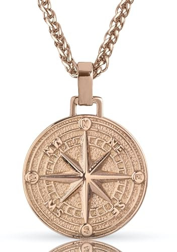 Forge & Foundry Men's Compass Pendant Necklace with 21” Wheat Chain and Extender Included | 2.0 Navigator - Rose Gold