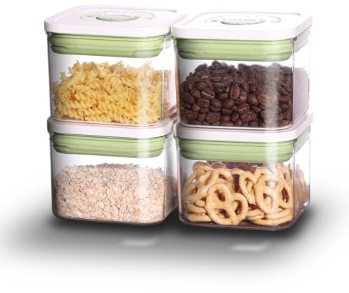 linoroso 4Pcs Set Plastic Food Storage Containers & Kitchen Storage Containers, with Time Recording Lids, BPA-Free Plastic Containers for Flour, Sugar and Baking Supplies