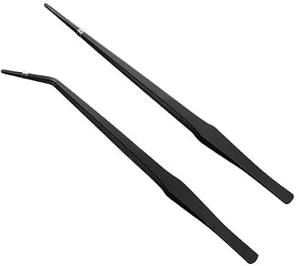 JOCXZI 2 Pezzi Pinzetta per mangime per Acquario, in Acciaio Inox, dritte e Curve,pinzette per Acquario Manico Lungo, pinze per rettili, acquari, Piante acquatiche, Giardinaggio, Bonsai(27CM,Nero)
