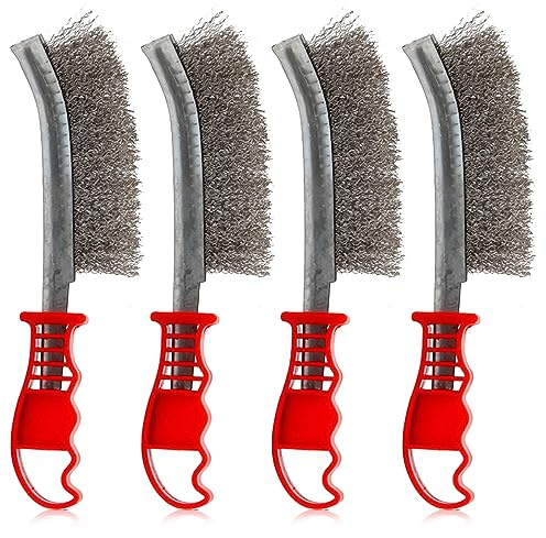 Lot de 4 Brosses Métalliques: HOMURY Brosse Inox avec Poignée en Plastique, Brosses Manuelles à Main Ergonomiques, pour Décapage Rouille Contre Poussière Nettoyage de Soudure Slag