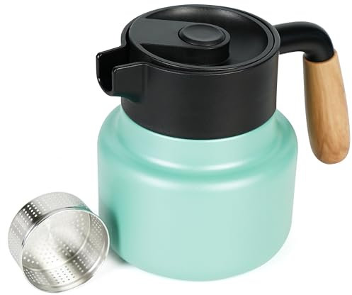 Belle Vous 800ML Thermal Coffee Carafe Jug - Stainless Steel Thermal Coffee & Tea Pot with Plastic Handle and Tea Infuser - Double-Walled Vacuum Insulated Coffee Flask for Hot & Cold Drinks (Green)