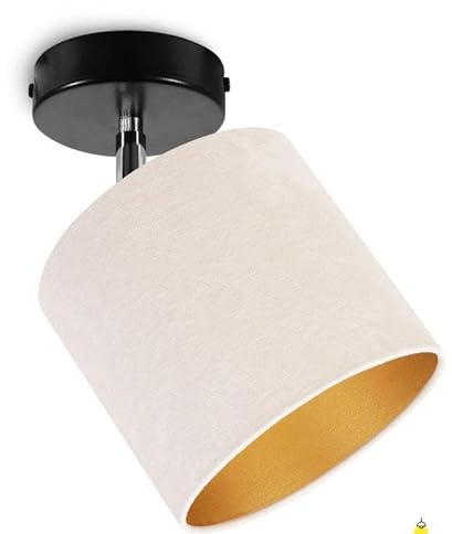 Light-Home Deckenbeleuchtung - Lampen Deckenlampen Milan Sammlung - Deckenlampe Industrial aus Metall und Stoff - Wandlampen 1-Flammig - Durchmesser 15cm - Hell Beige mit Schwarz