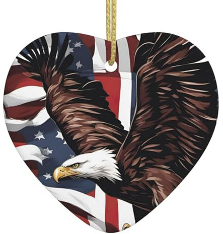 Adler mit USA-Flagge, Weihnachtsschmuck, Keramik-Dekor, Ornament zum Aufhängen am Weihnachtsbaum, personalisierte Weihnachtsdekoration