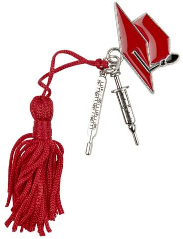 Generico 12 ciondoli per laurea CON TOCCO E SIMBOLO SPECIALIZZAZIONE IN ZAMA - NAPPINA ROSSA COMPRESA - Nuovissimi gadget bomboniera laurea (Medicina termometro e siringa)