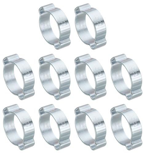 PATIKIL 10 Stück 20-23mm Schlauchschelle Mit Zwei Ohren, Crimpringe aus Verzinktem Stahl 2 Ohr Schellen für Schläuche Rohrverbinder Anschlüsse Kabeln Warmwasserrohre, Silber Ton