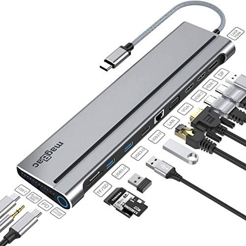 USB C Docking Station Triple Monitors,14 in 1 USB C Dock Laptop Docking Station with Dual HDMI 4k DisplayPort VGA Quad Monitor, Ethernet SD/TF/5 USB C/A Port für Dell HP Thinkpad laptops