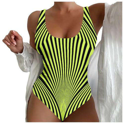 MKIUHNJ Badeanzug Damen Bauchweg Große Größe Einteiler Bademode, Figurformend, U-Ausschnitt, Bedruckt, Sport-Badeanzüge, Badeanzug mit Breiten Schultergurten Monokini Damen Badebekleidung Swimsuits