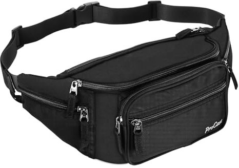 ProCase Große Bauchtasche Gürteltasche Wasserdicht Hüfttasche für Herren und Damen Große Nylon Fanny Pack mit 6 Reißverschlusstaschen für Reisen Sport Wandern Joggen Hundespaziergänge