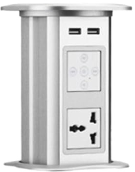 Pop Up Socket Embedded Kitchen Island Desktop Power Strip Automatic Electric Wireless Charging Waterproof Invisible Power Strip,Silver-2-jacks+Speakers