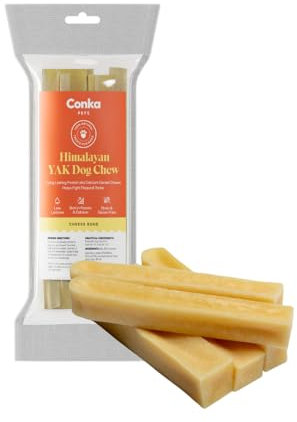 Conka Pets Premium Natural Yak Chews For Dogs, Himalayan Recipe, Long Lasting, Hard Chews for Puppies, Dogs, Yak Milk Dental Sticks, Yak Milk Dog Chews, Yak Bars (Small - Pack of 4)