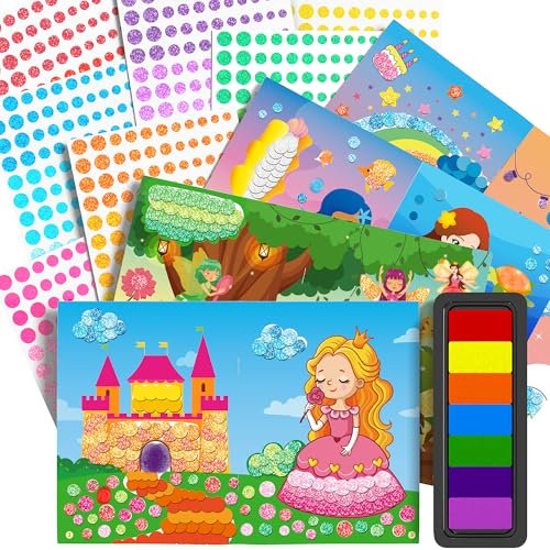 D-FantiX Bastelsets für Kinder, Dot Art Aktivität Kit mit Stempelkissen, DIY Punkt Aufkleber Kunst Bastelaktivität für Jungs Mädchen im Alter von 3 4 5 6 7 8 9 Jahren Partybevorzugungs