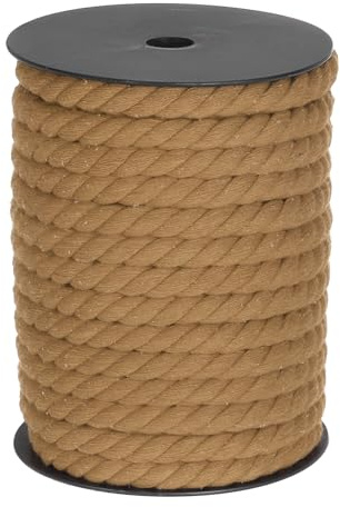 sourcing map Cotton Rope 3 Strand Twisted Braided Rope Cord, Brown 10mm x 75ft Craft for Wall Hanging, Plant Hanger, Knitting, Macrame Knotting