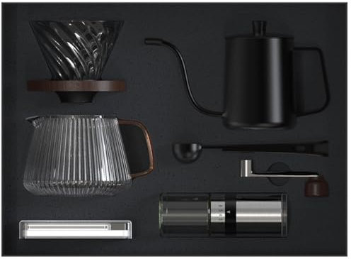 Pour Over Coffee Gift Set - 7-Piece Barista Kit: Hand Grinder, Pour Over Dripper, Glass Server, Matte Black Kettle, Precision Scale & Filters - Ideal for Coffee Lovers & Home Brewing