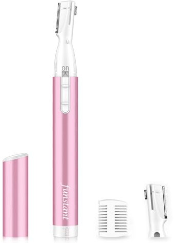 Funstant Upgraded Eyebrow Trimmer, Precision Electric Eyebrow Razor for Women Battery-Operated Facial Hair Remover with Comb No Pulling Sensation Painless for Face Chin Neck, Upper-Lip, Peach-Fuzz