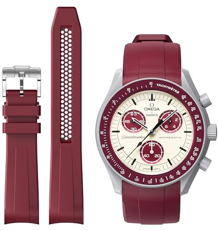 REBANDACE Bracelet de montre Omega x Swatch MoonSwatch 20 mm, sans lacunes, bracelet en silicone souple pour Omega Swatch Speedmaster, bracelet incurvé pour Moonswatch Swatch, homme et femme, Taglia