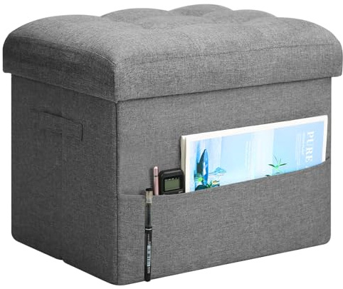 Storage Ottoman with Extra Thick Foam Padded Seat, Foldable Foot Rest Stool with Linen Fabric, 43L Ottoman with Storage Bench for Bedroom Living Room, Holds Up to 300lbs, 17x13x13in, Dark Gray