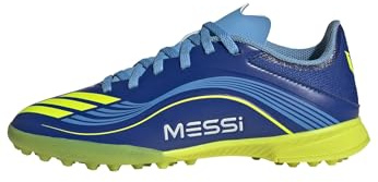 adidas Unisex Children's F50 Messi League Turf Football Boots Kids Football Boots, Team Royal Blue Solar Yellow Semi Blue Burst, 3.5 UK