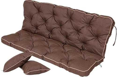 TexDeko® Bankauflage mit Rückenlehne für Hollywoodschaukel 110 x 50 x 56cm Gartenschaukelkissen gemütliche Sitzauflage Gartenbankauflage Polsterauflage wasserabweisend UV-beständig (Braun)
