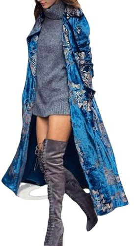 RICOCHO Velvet Long Cardigan Women's Velvet Long Duster Coat Open Front Vintage Velour Caridgan Jacket