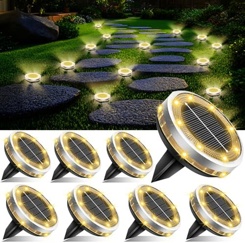 Bzavor 8 Stück IP65 Solar Bodenleuchte Aussen, Upgraded 8 Obere + 4 Seitliche LED-Lichtperlen Solarleuchten Garten, Bodenleuchten Außen Wasserdicht, Solarlampen für Außen,Boden Solarleuchten
