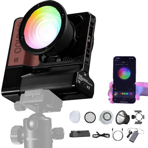 COLBOR W60R RGB Videolicht,60W Kameralicht 2,4G/APP Steuerung,Studio Dauerlicht CRI 97+,Geräuschreduzierung integrierte Lüfter stumm schalten Bowens Mount Filmlicht(mit PB47-Batteriekasten)