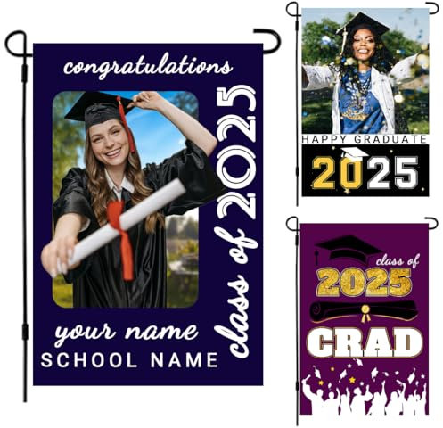 Bandera de jardín de graduación personalizada con nombre y foto, pancarta de patio personalizada de doble cara para clase mayor, fiesta al aire libre o decoración del hogar, bandera de poliéster
